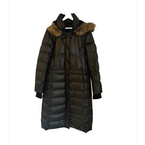 RUDSAK Black Puffer Long Coat with Fur Hood